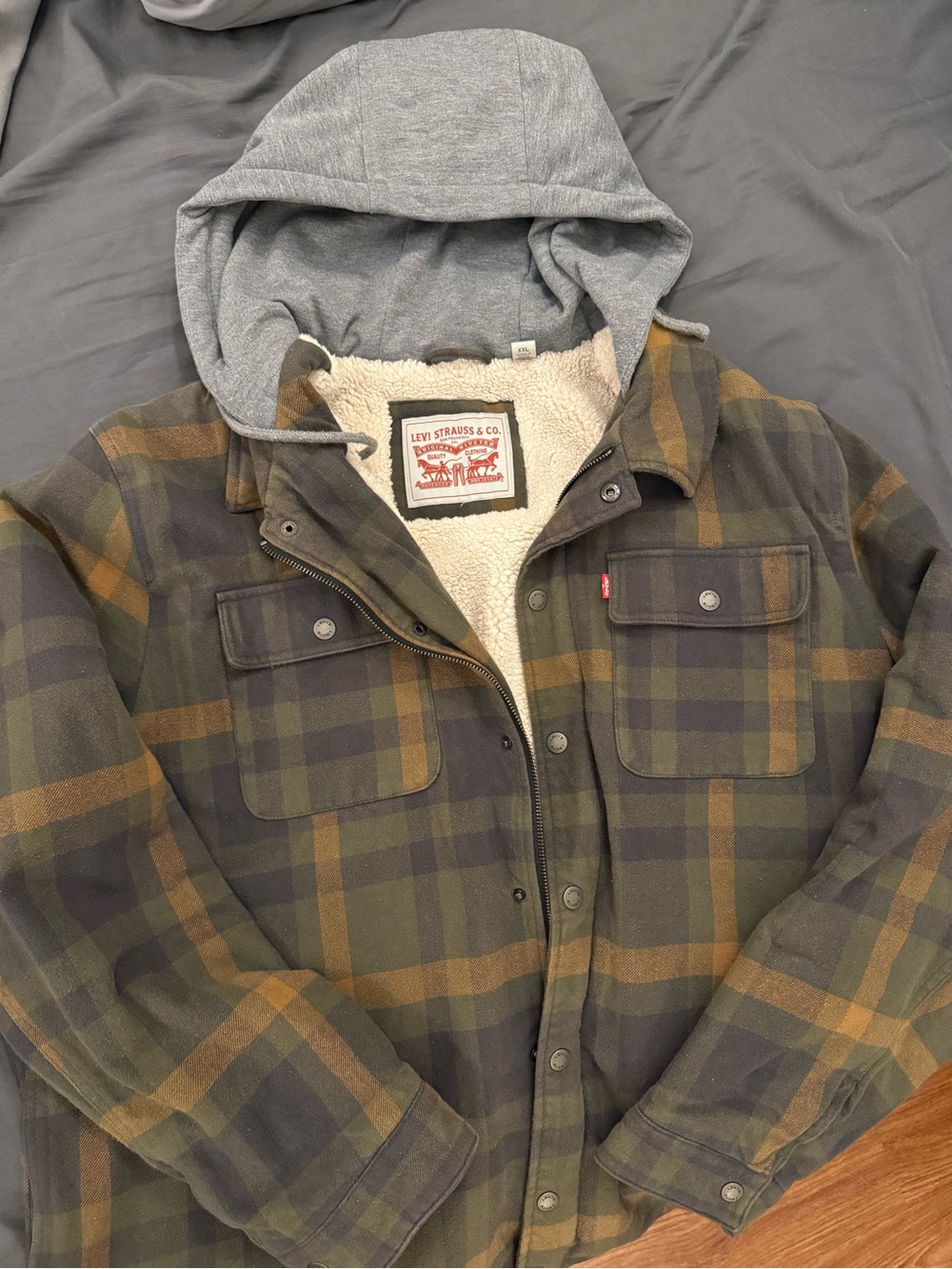 Levi's Olive & Brown Plaid Sherpa-Lined Hooded Field Jacket